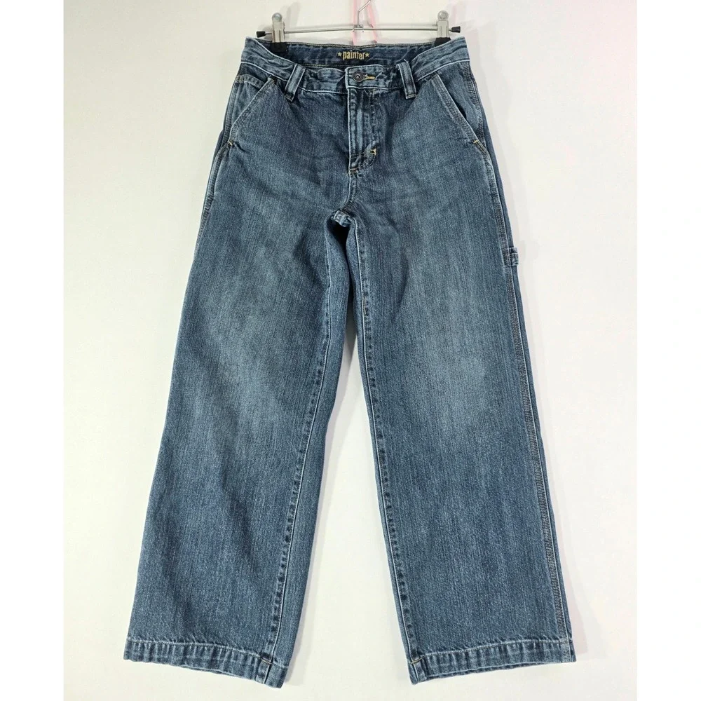 Old Navy Girls Painter Jeans Blue Denim Wide Leg Carpenter Pants 12 Reg